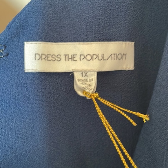 Dress the Population Pacific Blue V Neck High Slit Sandra Floor Length Dress - Picture 2 of 8